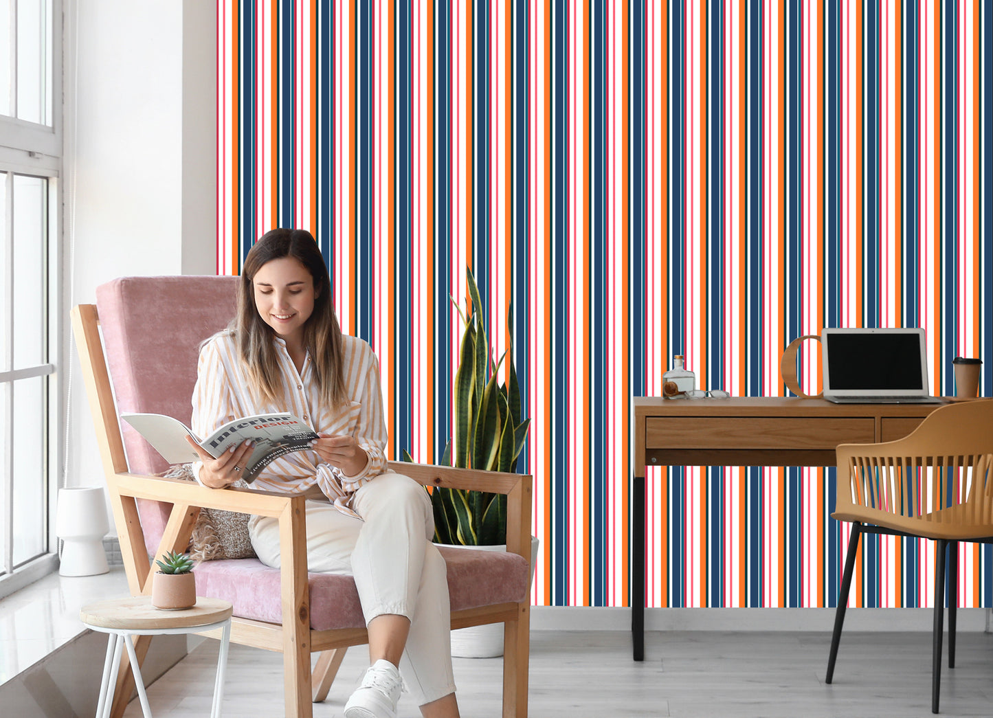 Wallpaper In Colorful Vertical Bars Dining Living Room