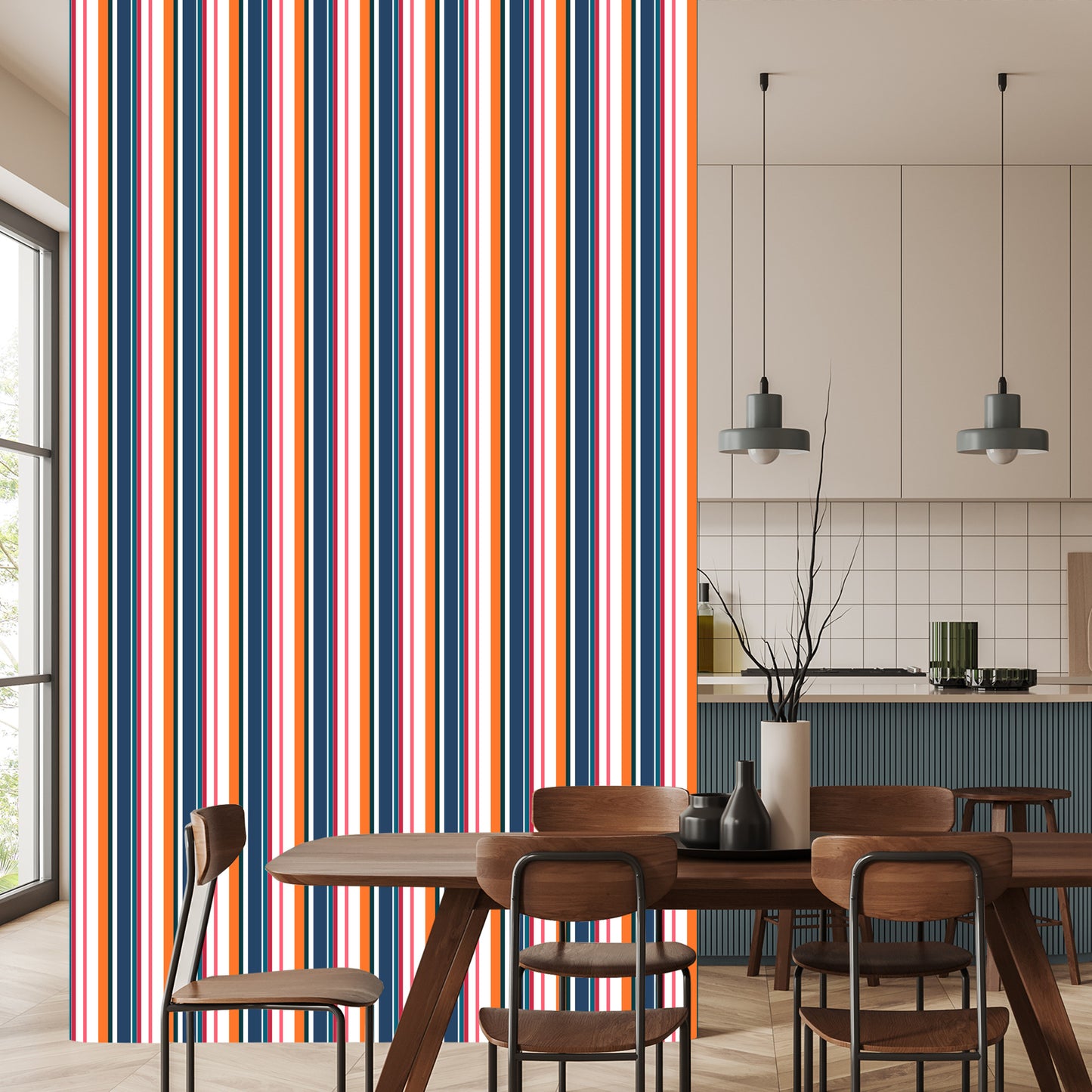 Wallpaper In Colorful Vertical Bars Dining Living Room