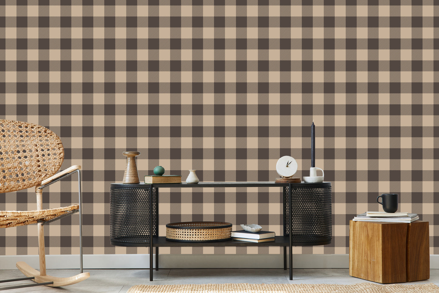 Wallpaper Fashionable Brown And Beige Vintage Check