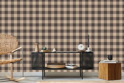 Wallpaper Fashionable Brown And Beige Vintage Check