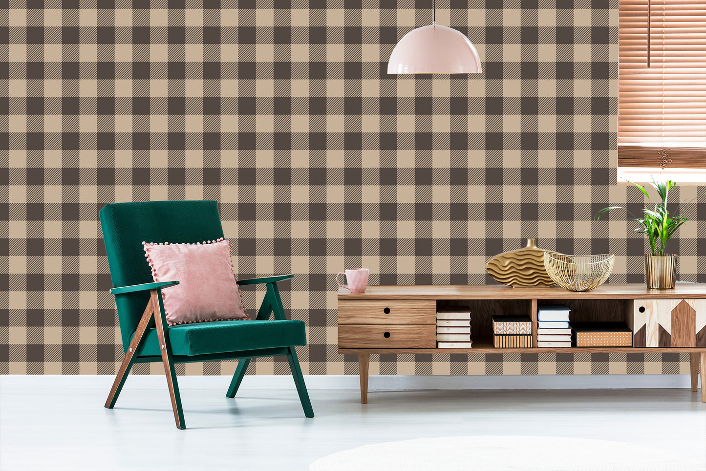 Wallpaper Fashionable Brown And Beige Vintage Check