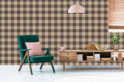 Wallpaper Fashionable Brown And Beige Vintage Check