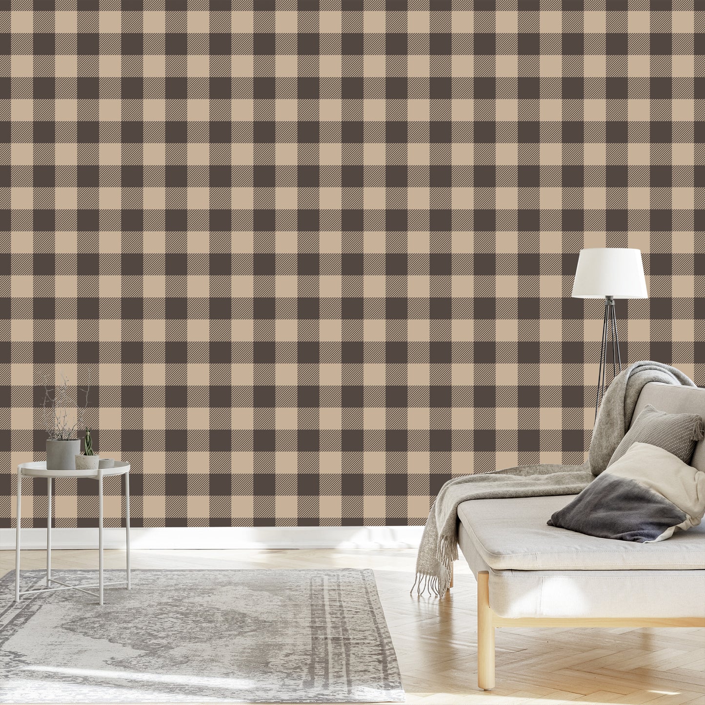 Wallpaper Fashionable Brown And Beige Vintage Check