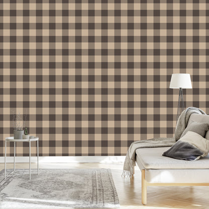Wallpaper Fashionable Brown And Beige Vintage Check