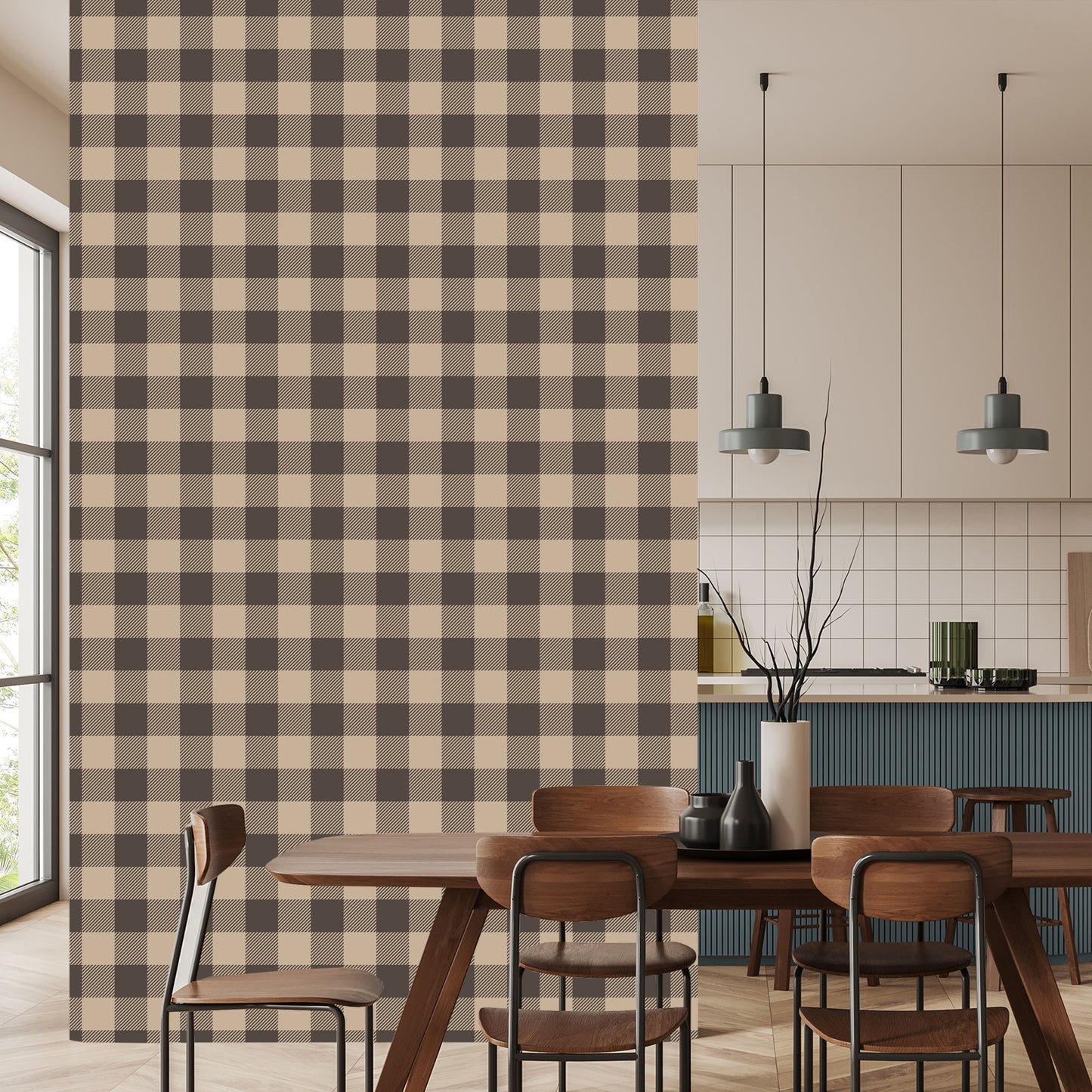 Wallpaper Fashionable Brown And Beige Vintage Check