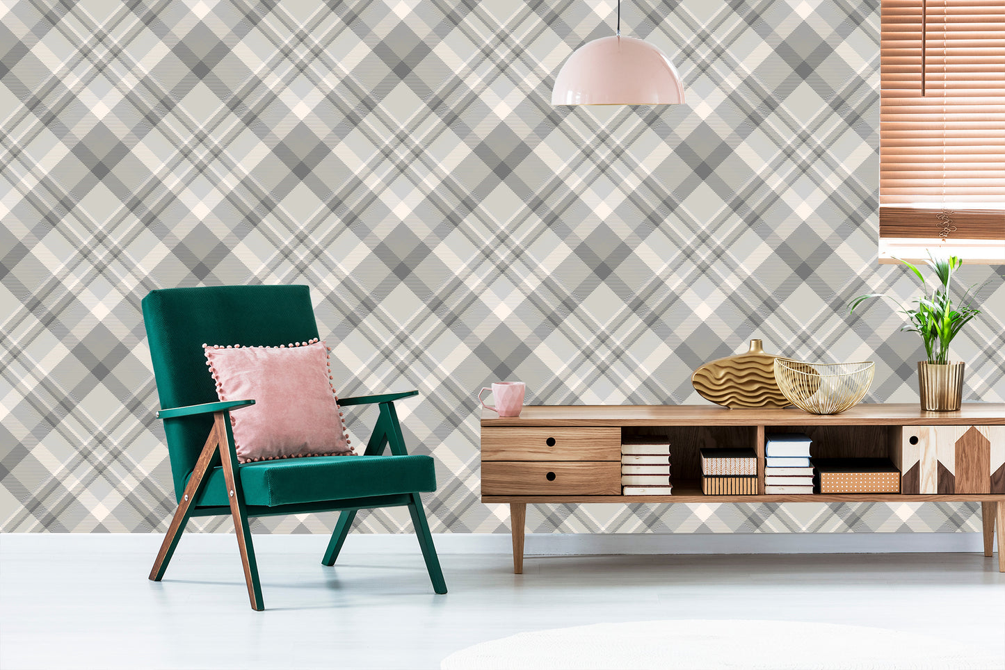 Wallpaper Modern Lattice In Gray - Beige