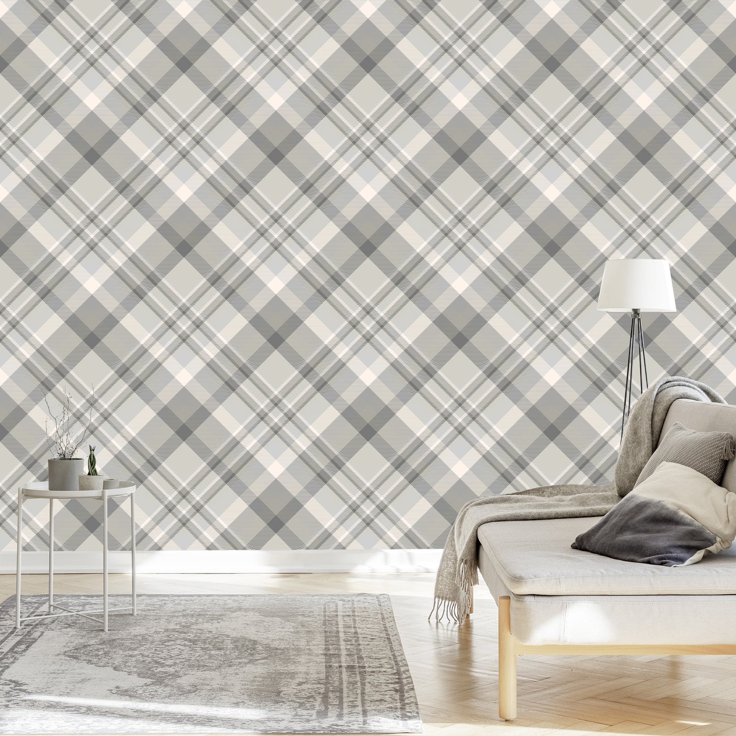 Wallpaper Modern Lattice In Gray - Beige