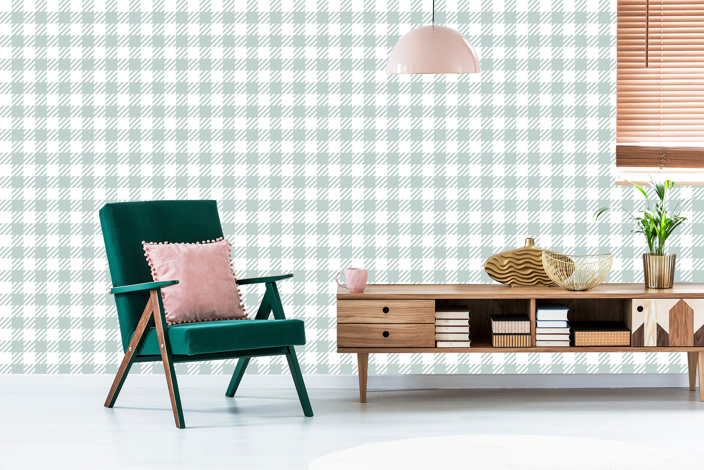 Wallpaper Modern Gray - White Check