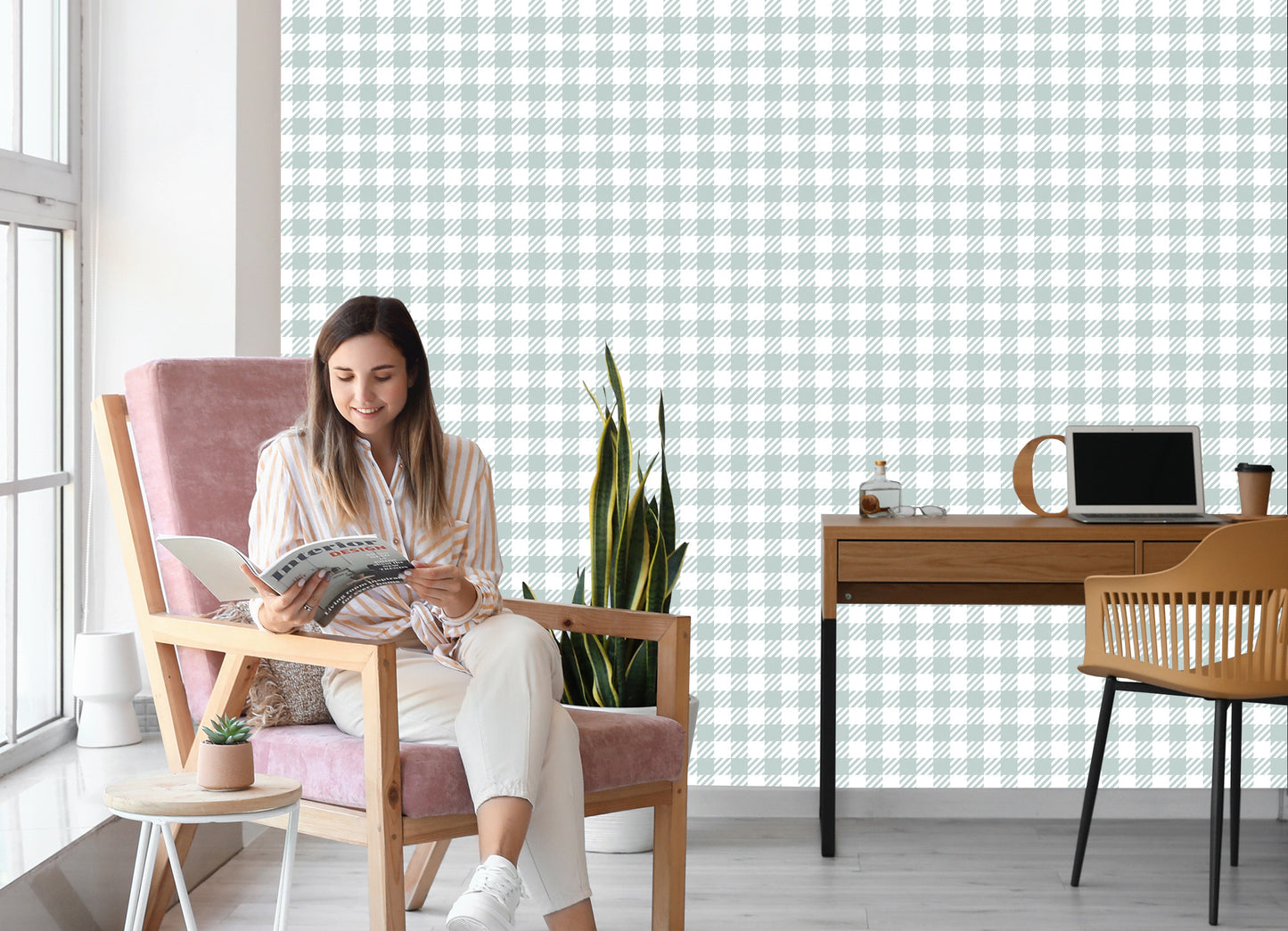 Wallpaper Modern Gray - White Check