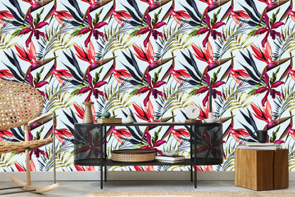Wallpaper Tropical Flowers And Leaves