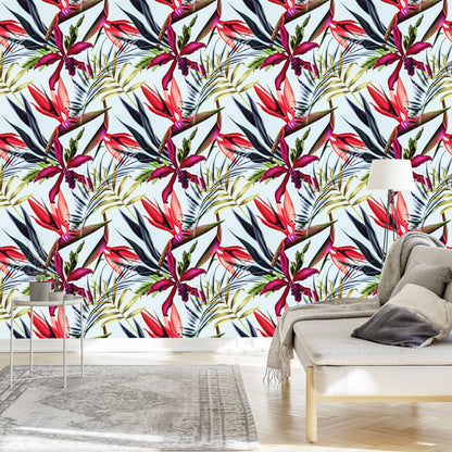 Wallpaper Tropical Flowers And Leaves