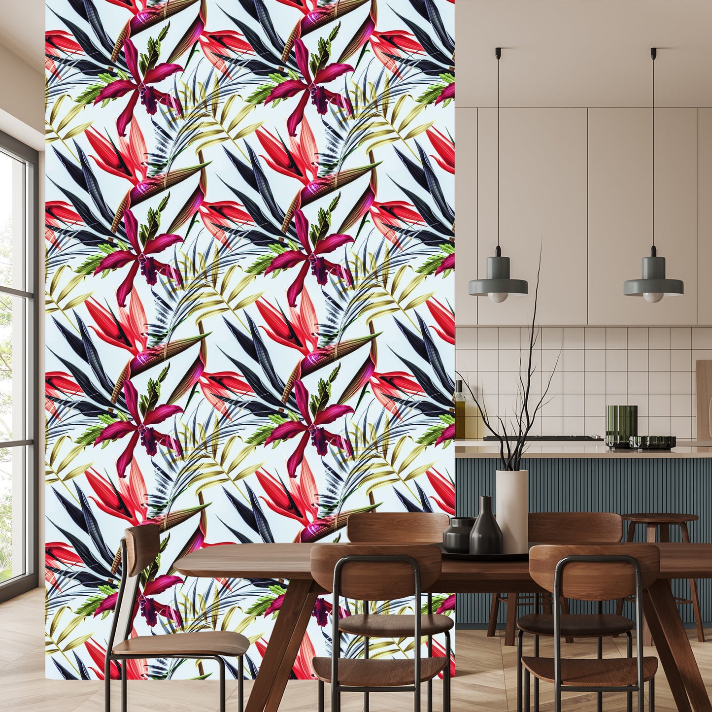 Wallpaper Tropical Flowers And Leaves