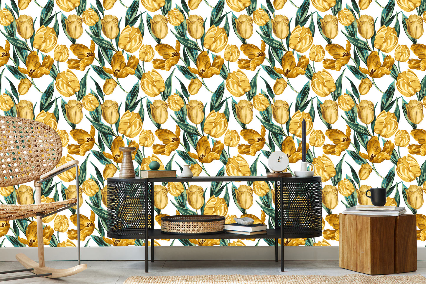 Wallpaper Yellow Tulips On White Background