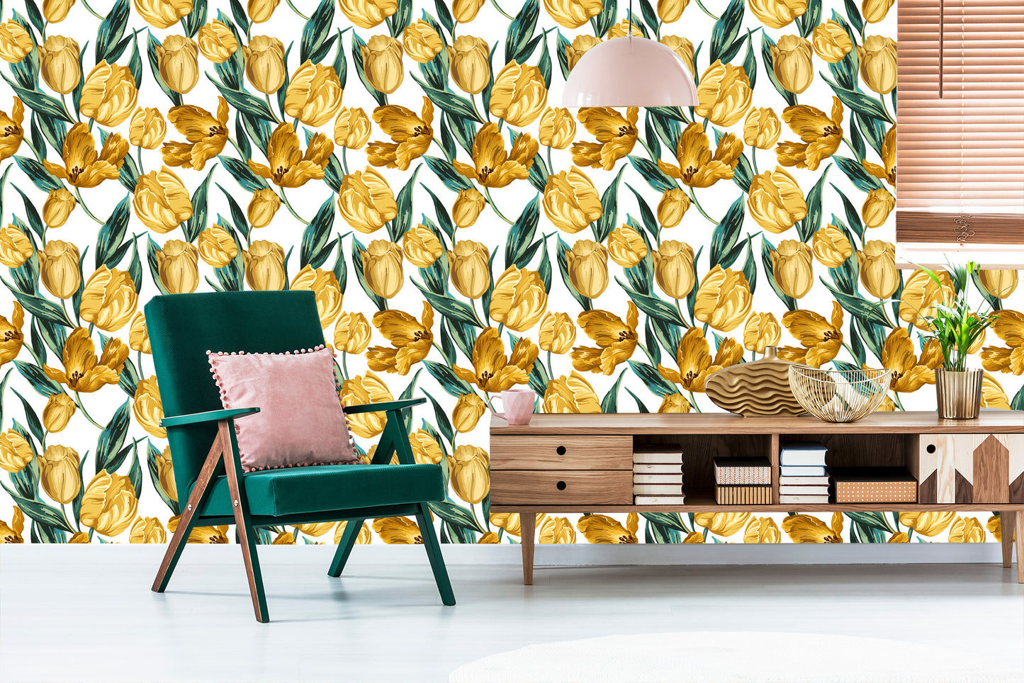 Wallpaper Yellow Tulips On White Background