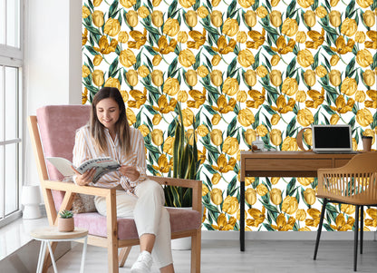 Wallpaper Yellow Tulips On White Background