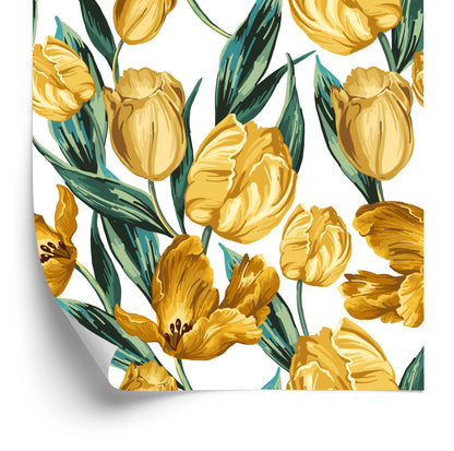 Wallpaper Yellow Tulips On White Background