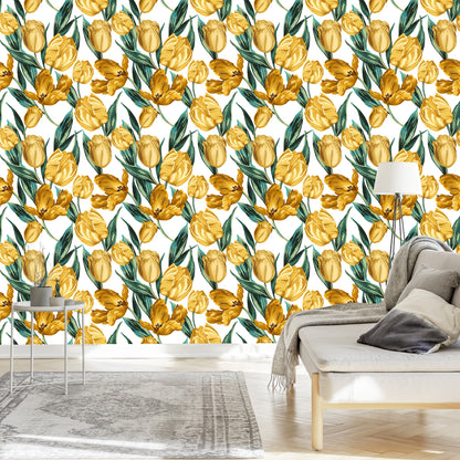 Wallpaper Yellow Tulips On White Background
