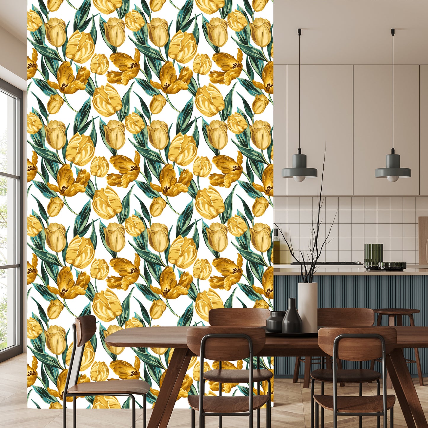 Wallpaper Yellow Tulips On White Background