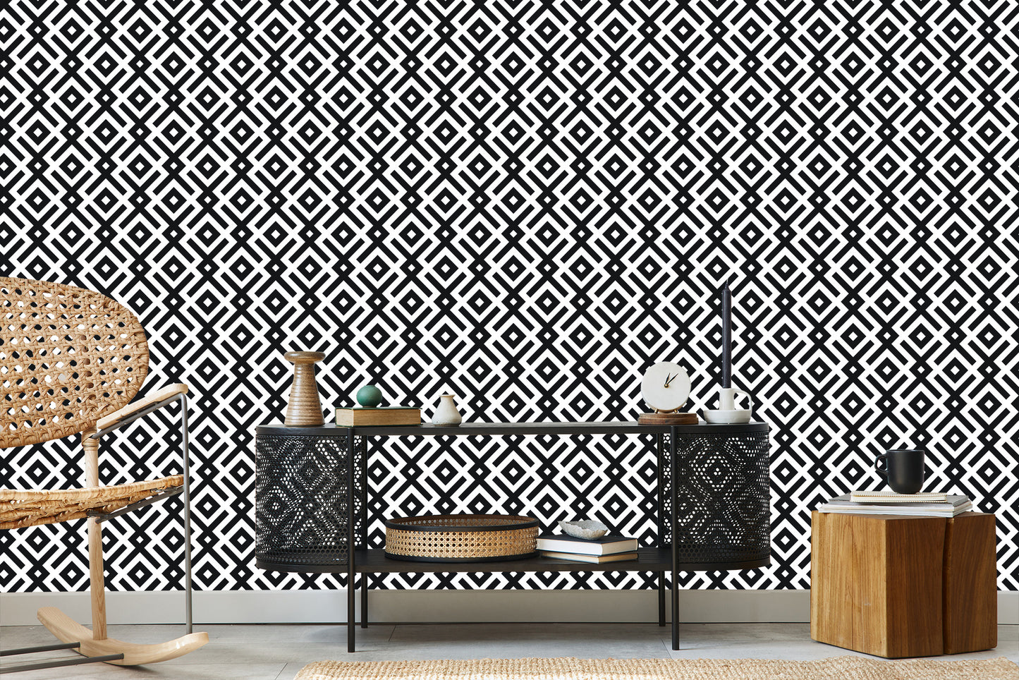 Wallpaper Black And White Geometric Pattern