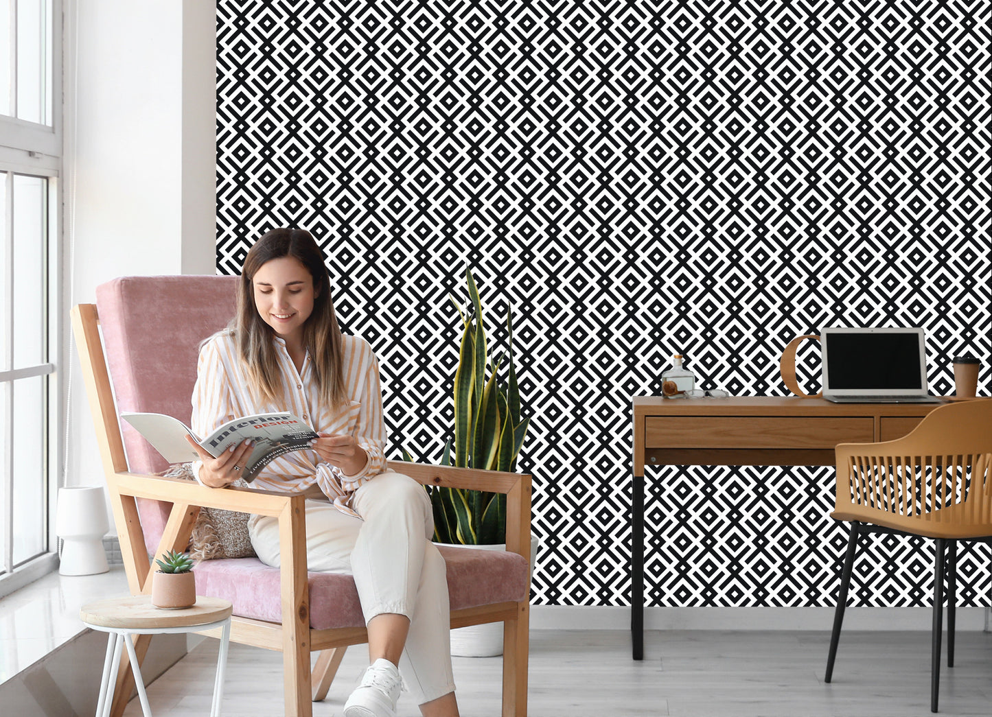 Wallpaper Black And White Geometric Pattern