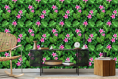 Wallpaper Leaves Tropical Flowers