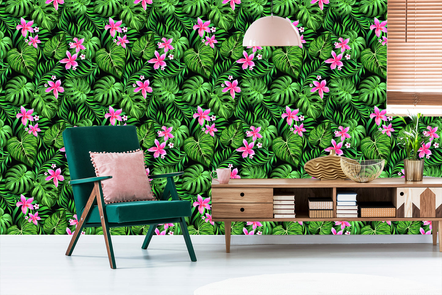 Wallpaper Leaves Tropical Flowers