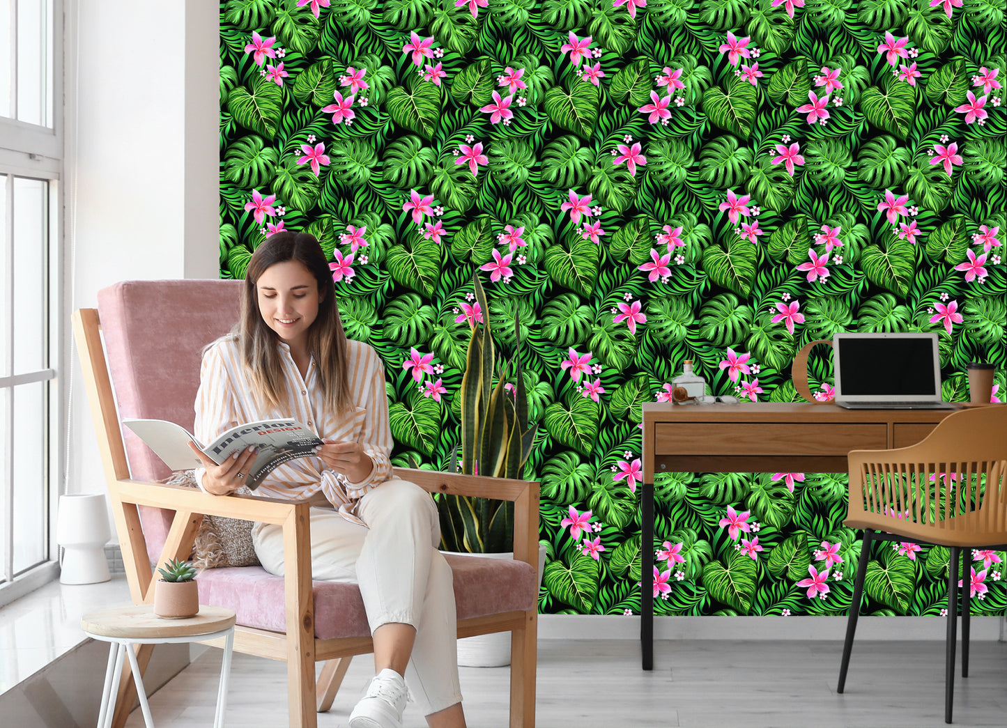 Wallpaper Leaves Tropical Flowers