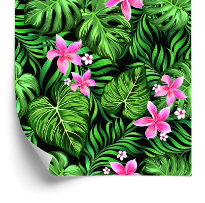 Wallpaper Leaves Tropical Flowers