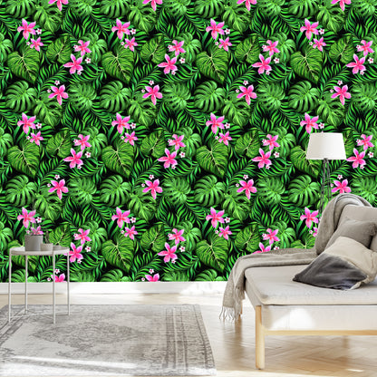Wallpaper Leaves Tropical Flowers