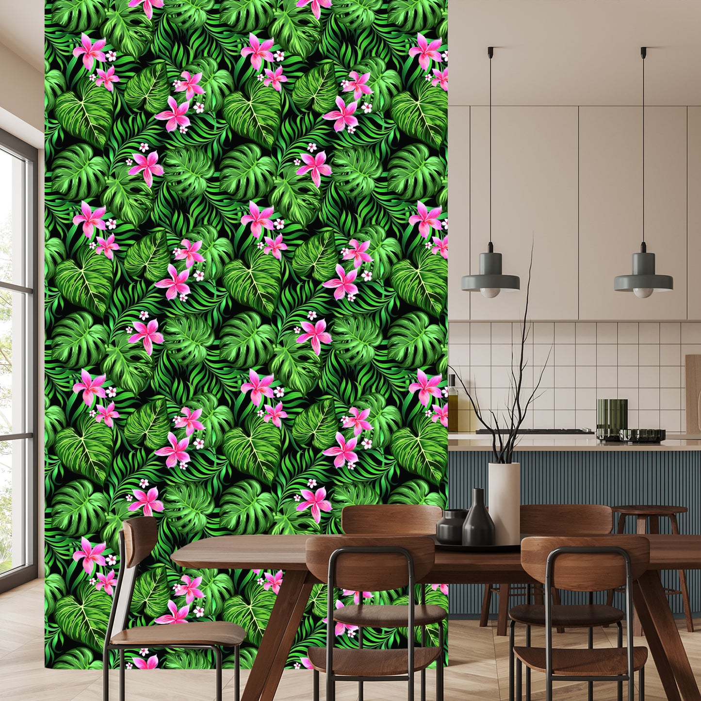 Wallpaper Leaves Tropical Flowers
