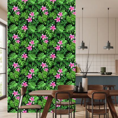 Wallpaper Leaves Tropical Flowers