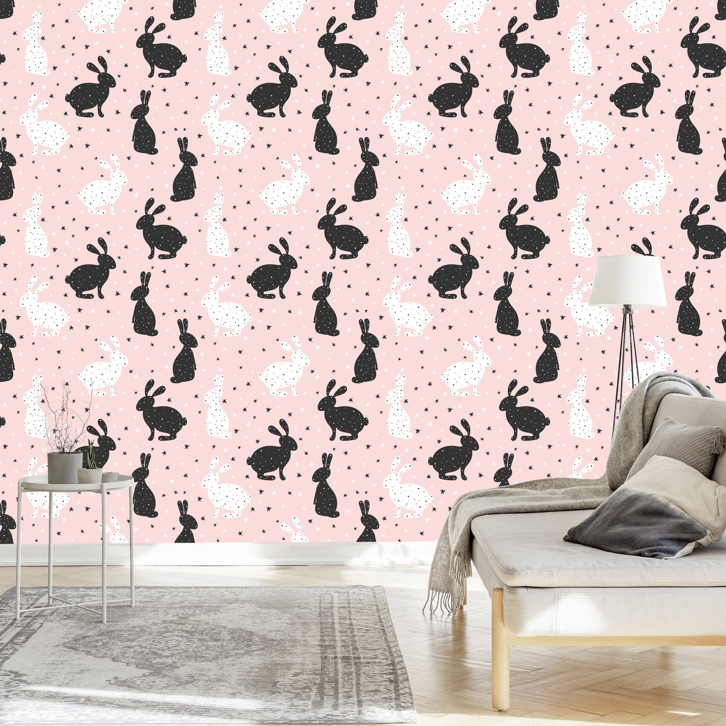 Wallpaper Black And White Rabbits In The Stars