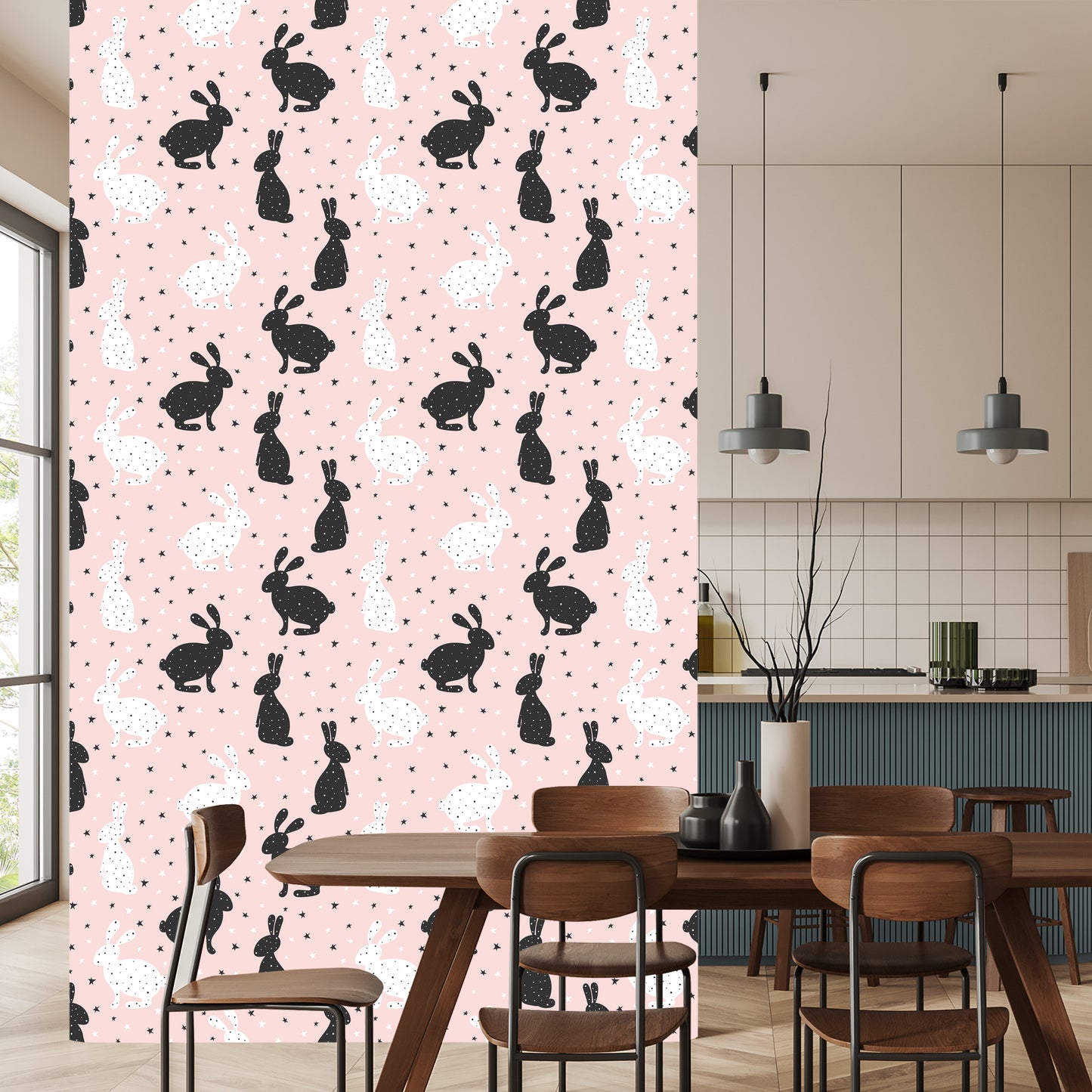 Wallpaper Black And White Rabbits In The Stars