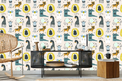 Wallpaper Wild Animals In Scandinavian Style