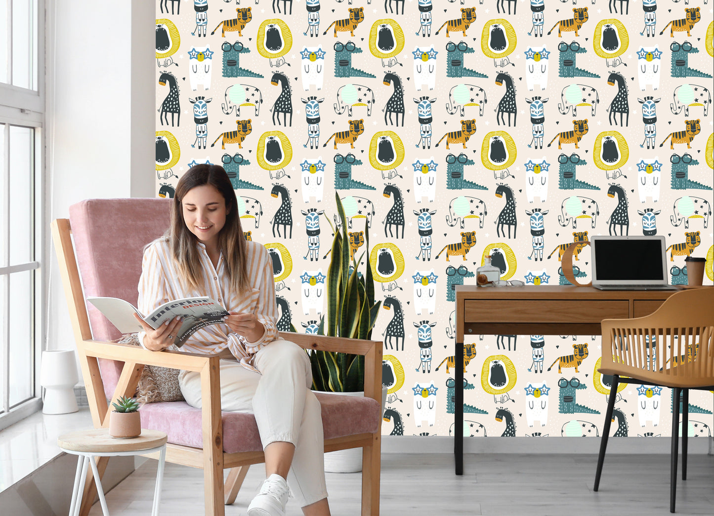 Wallpaper Wild Animals In Scandinavian Style