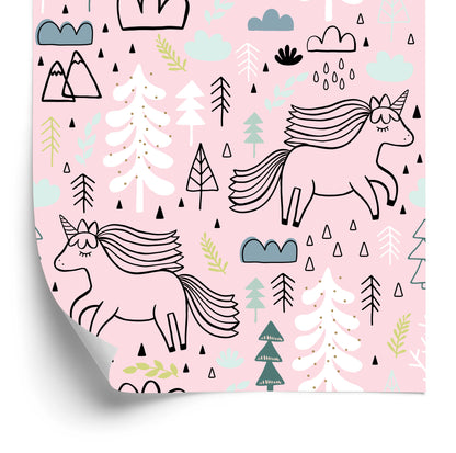Wallpaper Unicorns On A Background Of Mountains, Trees And Clouds