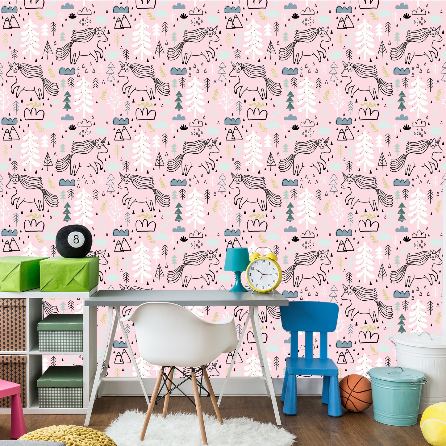 Wallpaper Unicorns On A Background Of Mountains, Trees And Clouds