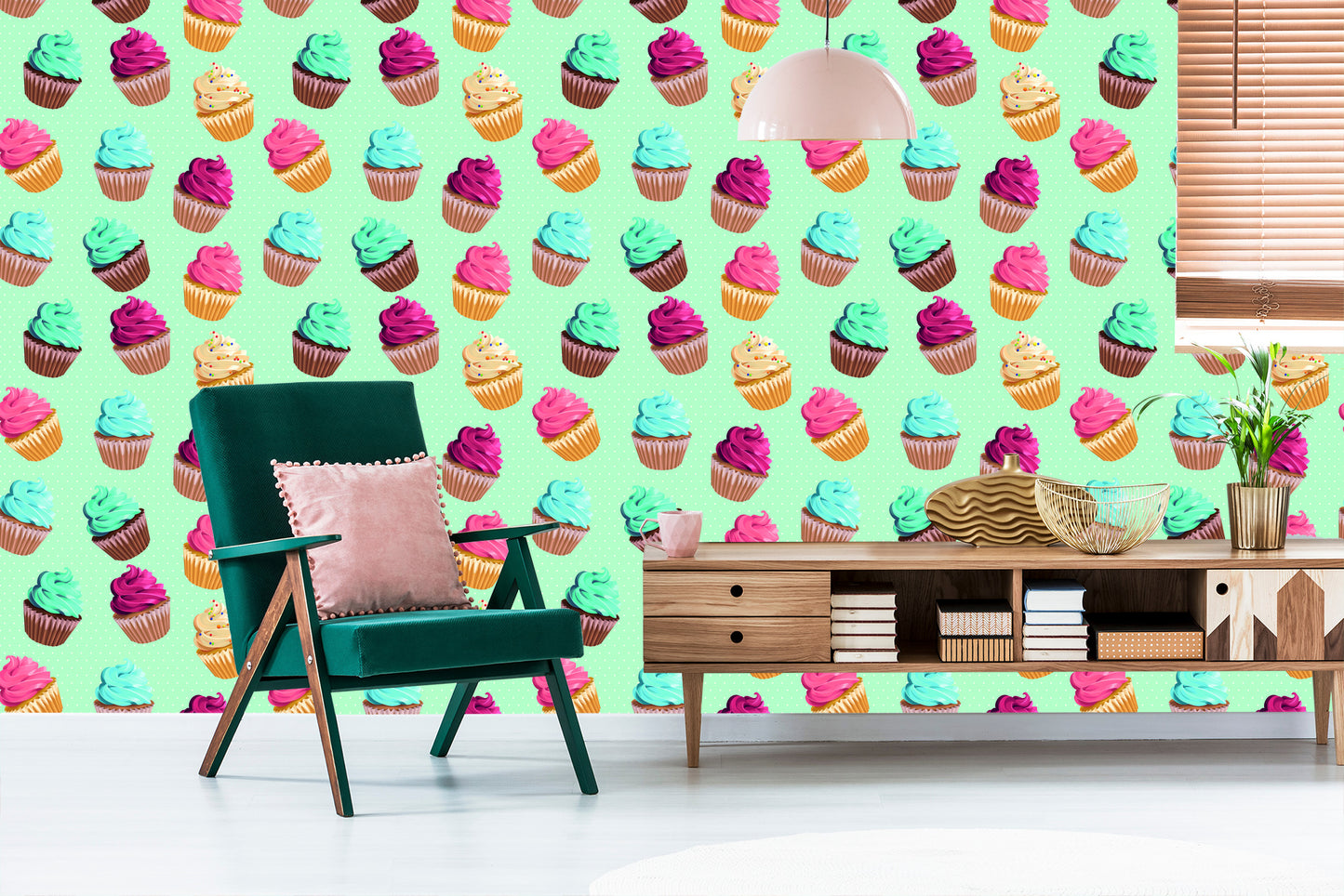 Wallpaper Colorful Cupcakes On Mint Background