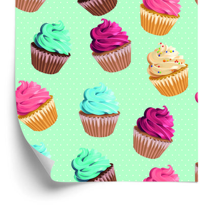 Wallpaper Colorful Cupcakes On Mint Background