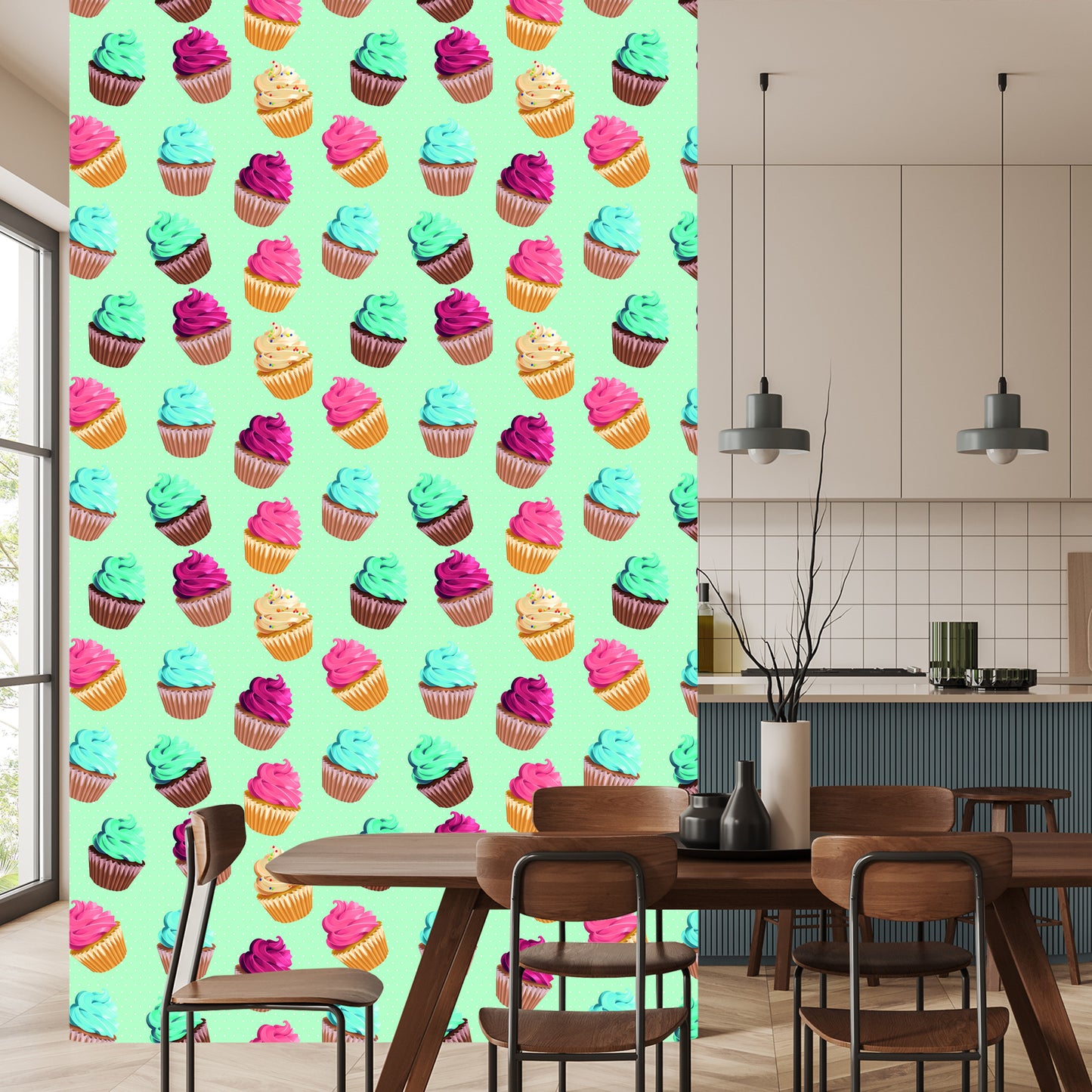 Wallpaper Colorful Cupcakes On Mint Background
