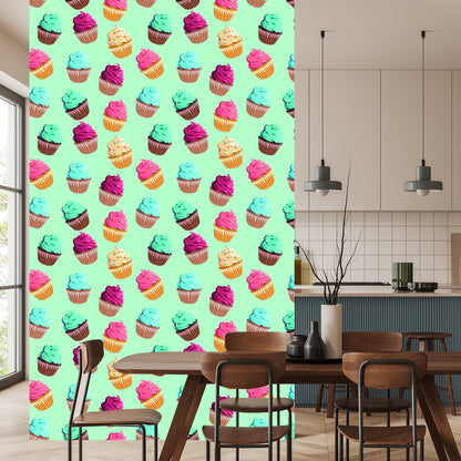 Wallpaper Colorful Cupcakes On Mint Background