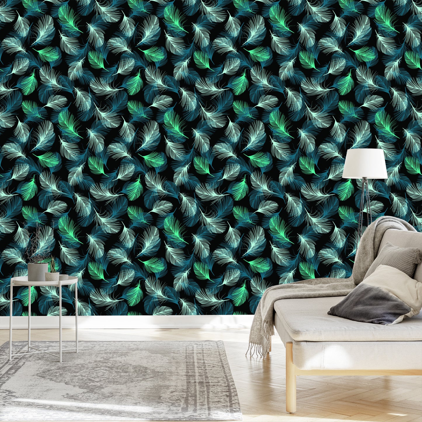 Wallpaper Turquoise Feathers On Black Background