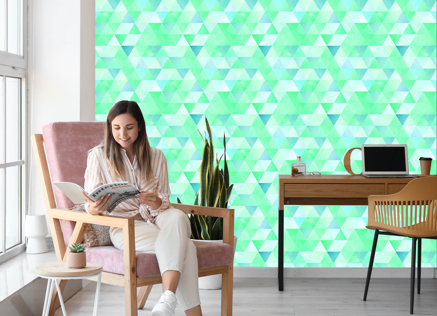 Wallpaper Turquoise Triangles In Vintage Style