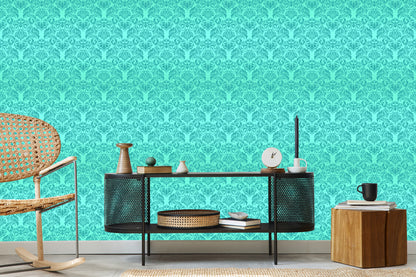 Wallpaper Beautiful Turquoise Floral Ornaments
