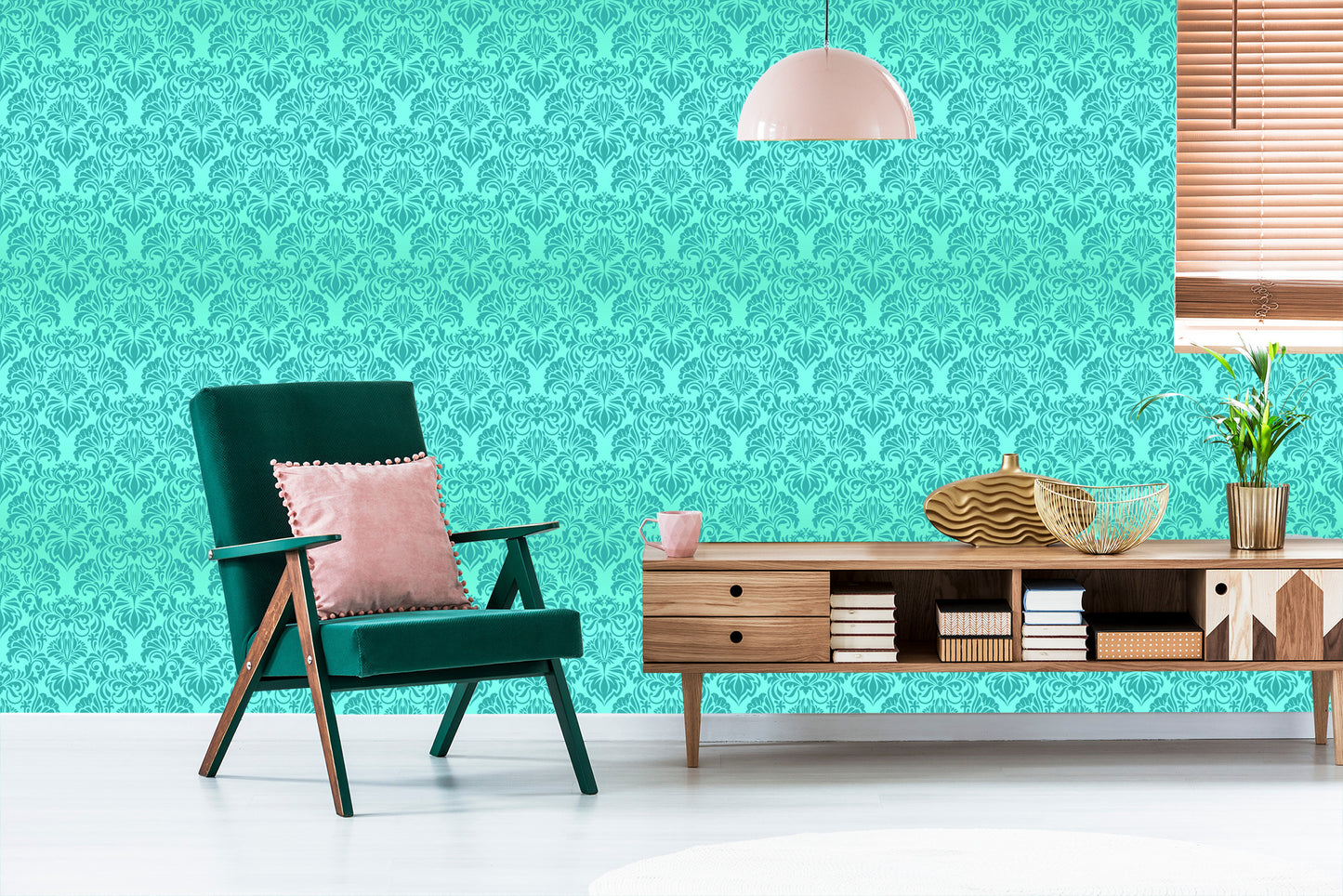 Wallpaper Beautiful Turquoise Floral Ornaments