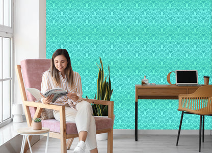 Wallpaper Beautiful Turquoise Floral Ornaments