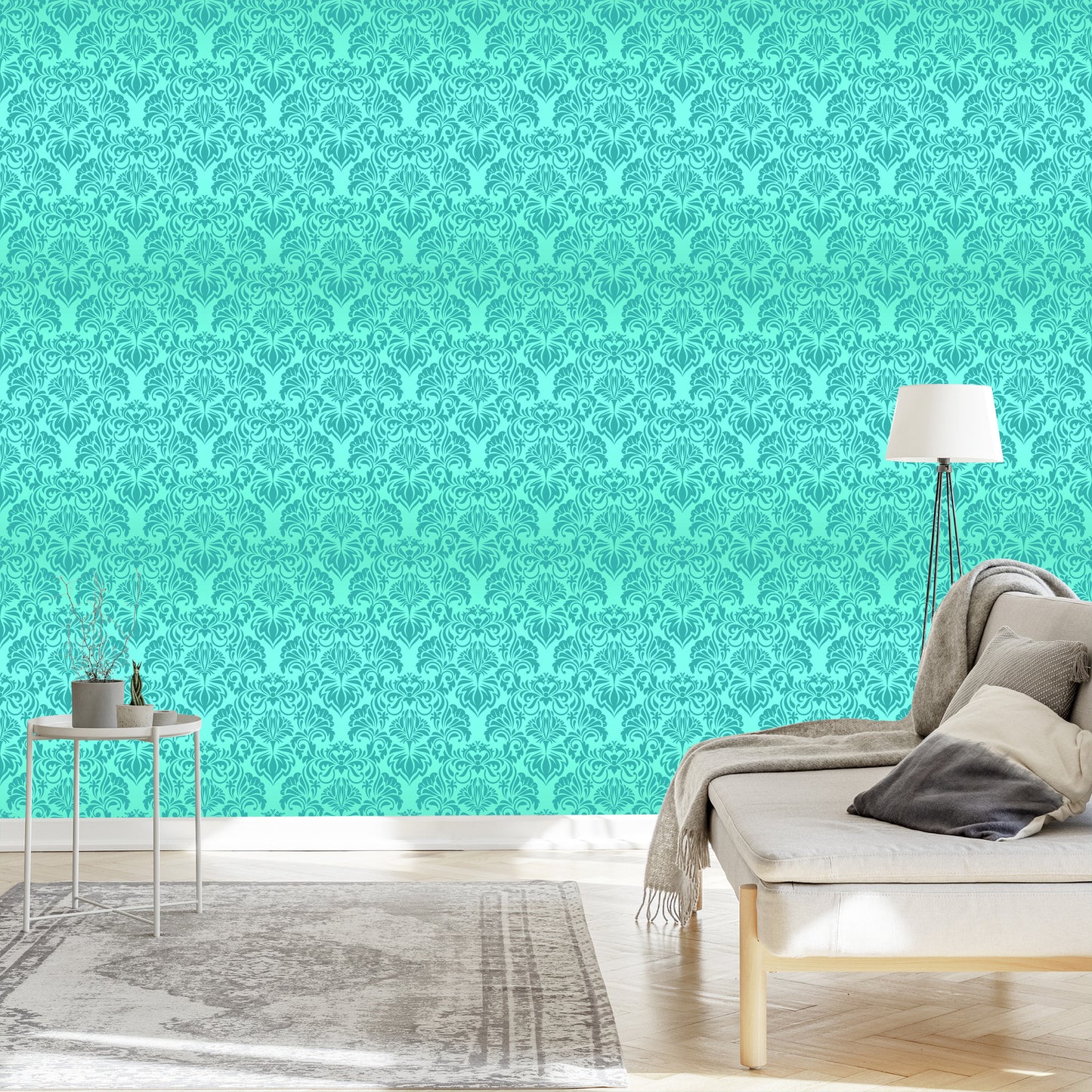 Wallpaper Beautiful Turquoise Floral Ornaments