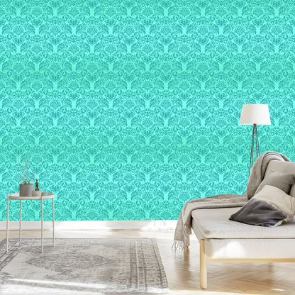 Wallpaper Beautiful Turquoise Floral Ornaments