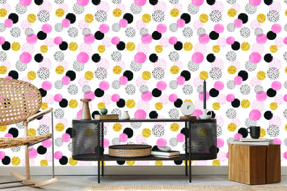 Wallpaper Black, Pink And Yellow Spots