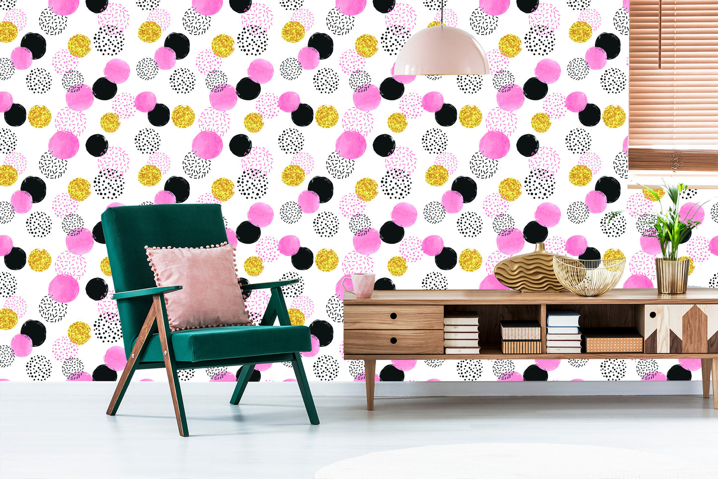 Wallpaper Black, Pink And Yellow Spots